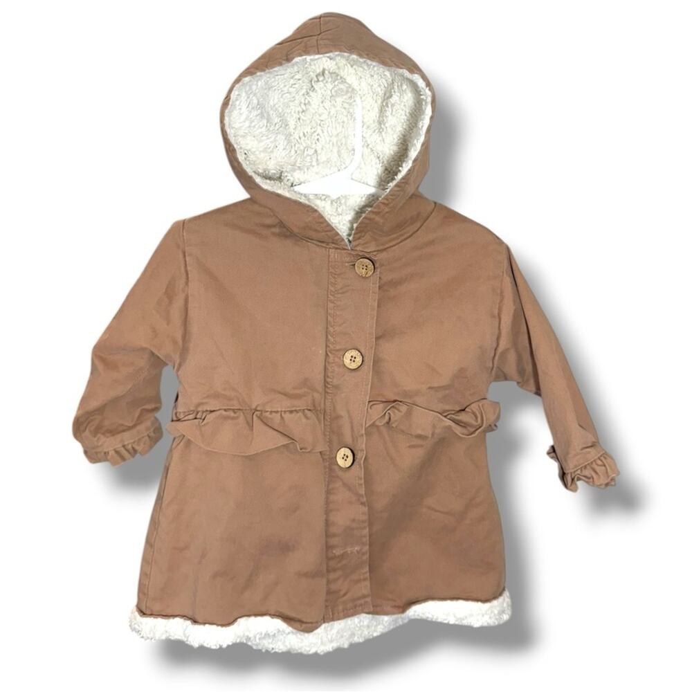 Play Up Baby Sherpa-Lined Hooded Coat | Tan | Size 12–18M (Made in Portugal)